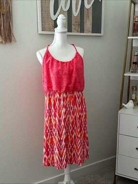 Maurices Coral Pink & Orange Patterned Halter Dress